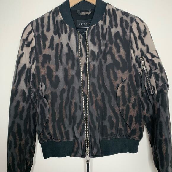 ALLSAINTS Sinai Leopard Print Silk Bomber Jacket Womens Small - Picture 7 of 16